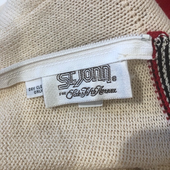 Vintage St. John for Saks Knit Red/Cream Dress - Picture 7 of 8